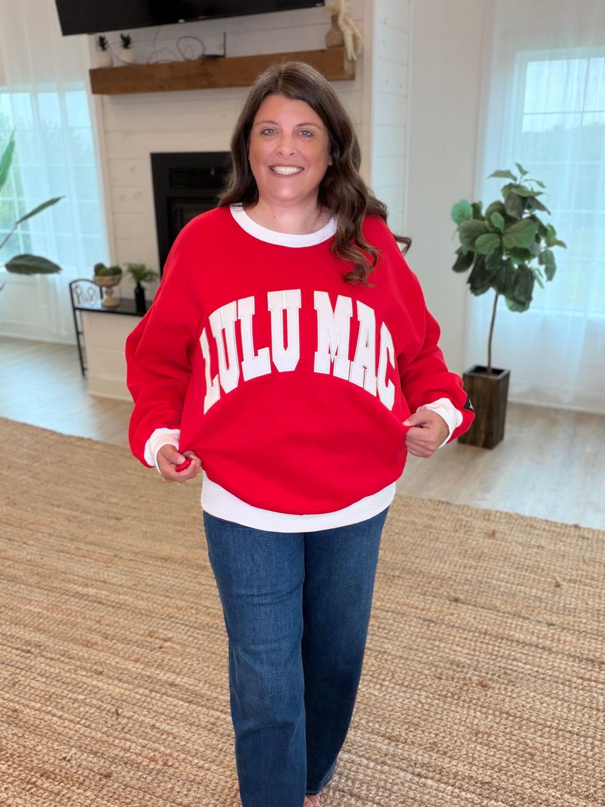 Lulu Mac Red and White Color Block Sweatshirt