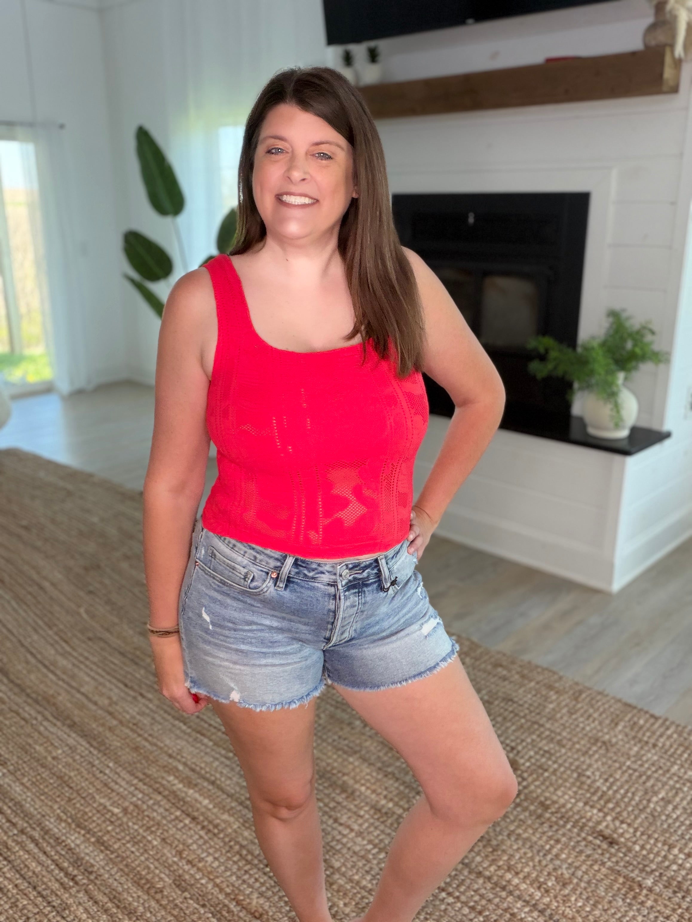 Nikibiki Poppy Red Double Lace Square Crop Top