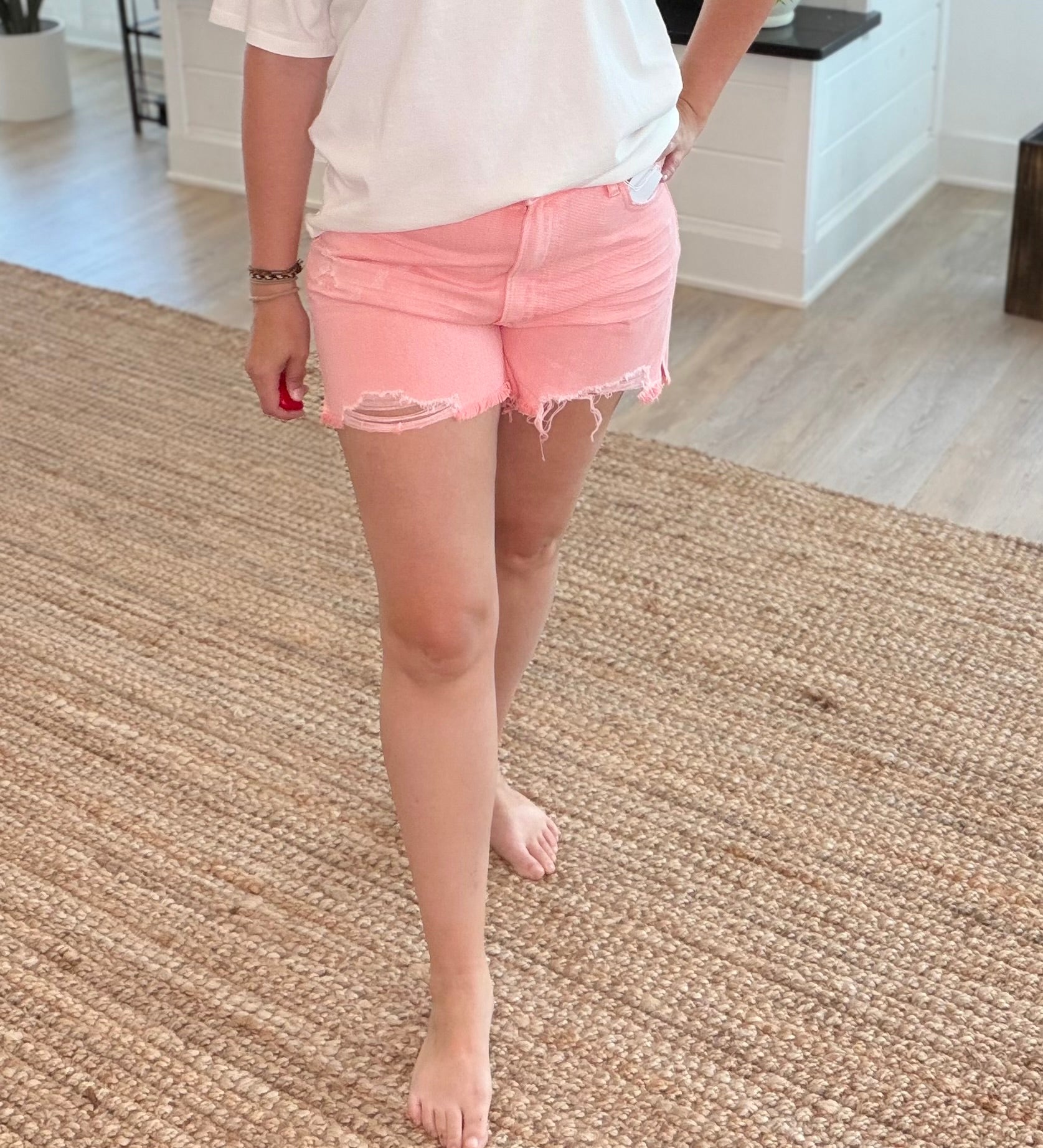 Vervet Pink High Rise Slide Slit Frayed Hem Denim Shorts