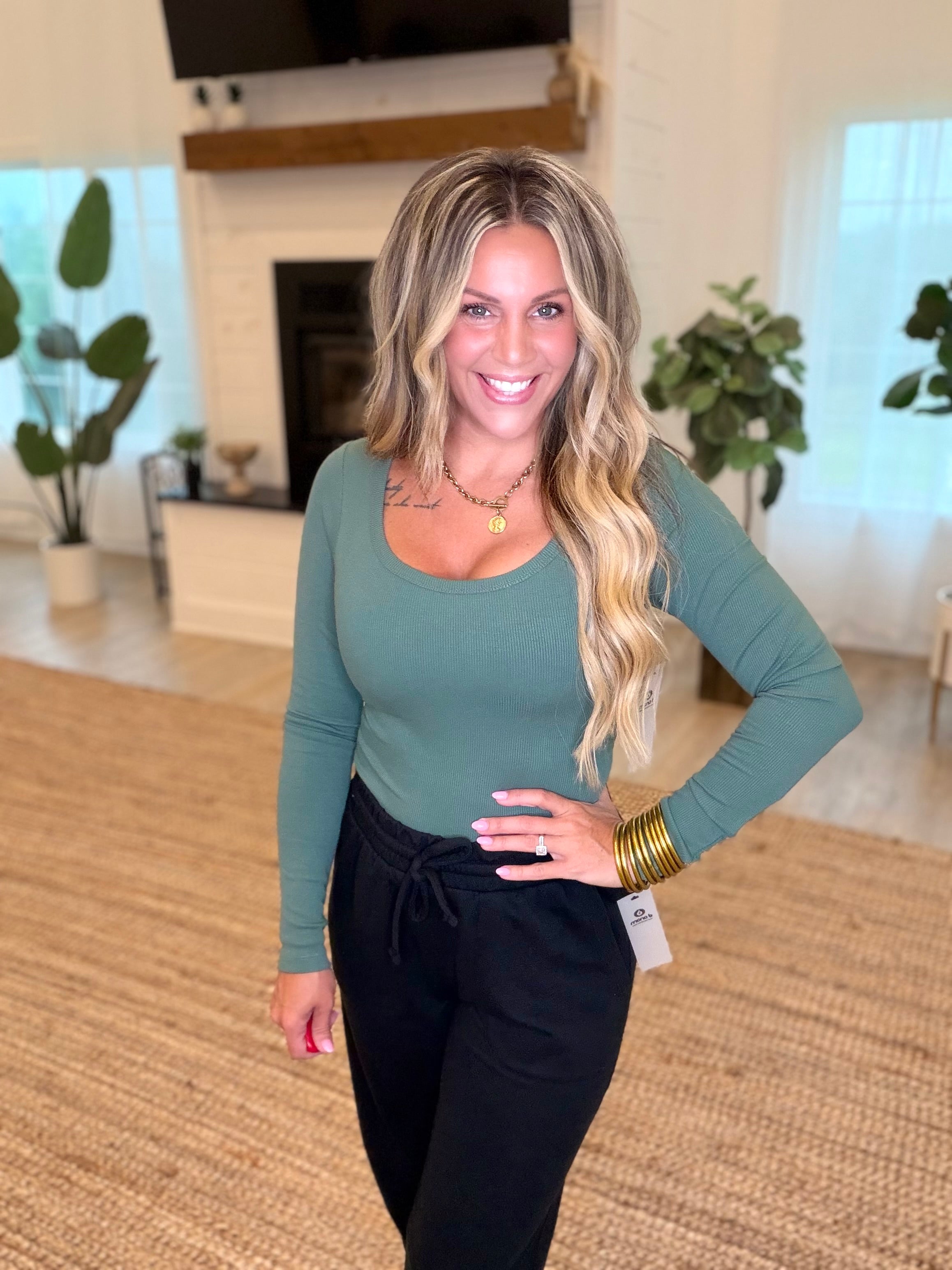 Silky Pine CoreClassic Micro-Ribbed Built-In Bra Long Sleeve Top