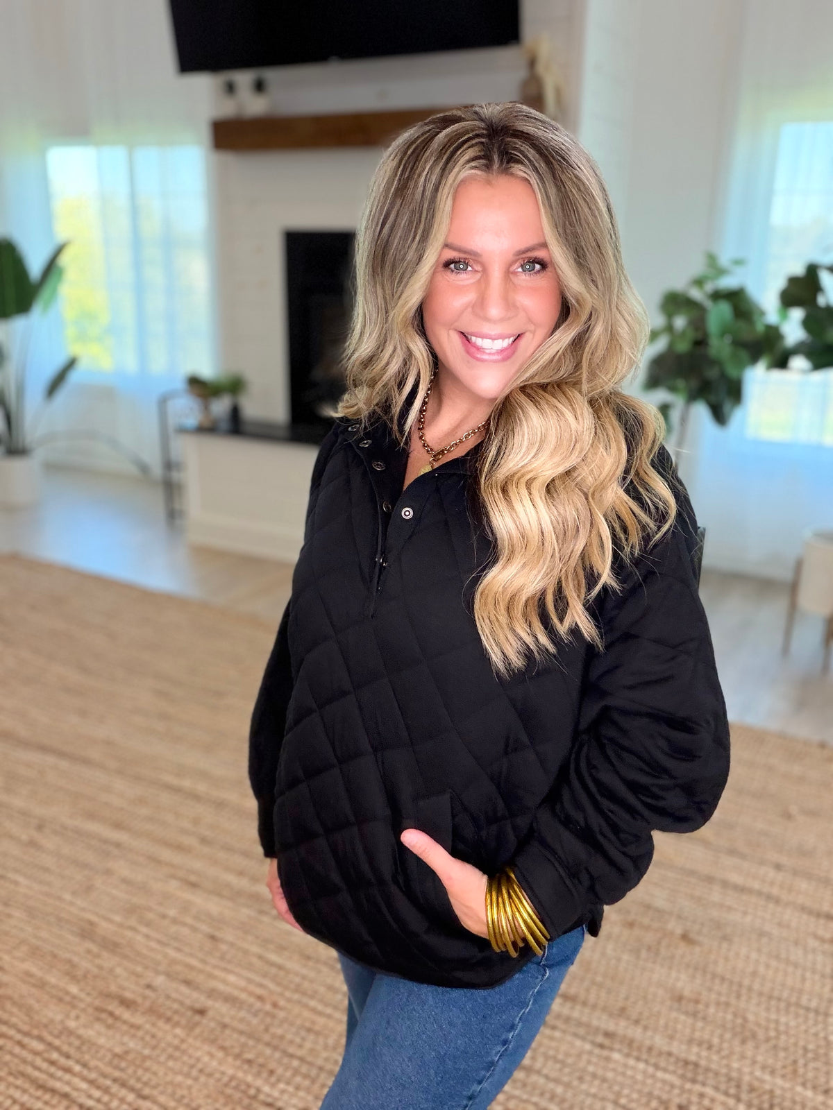 Black Everyday Quilted Snap Jacket