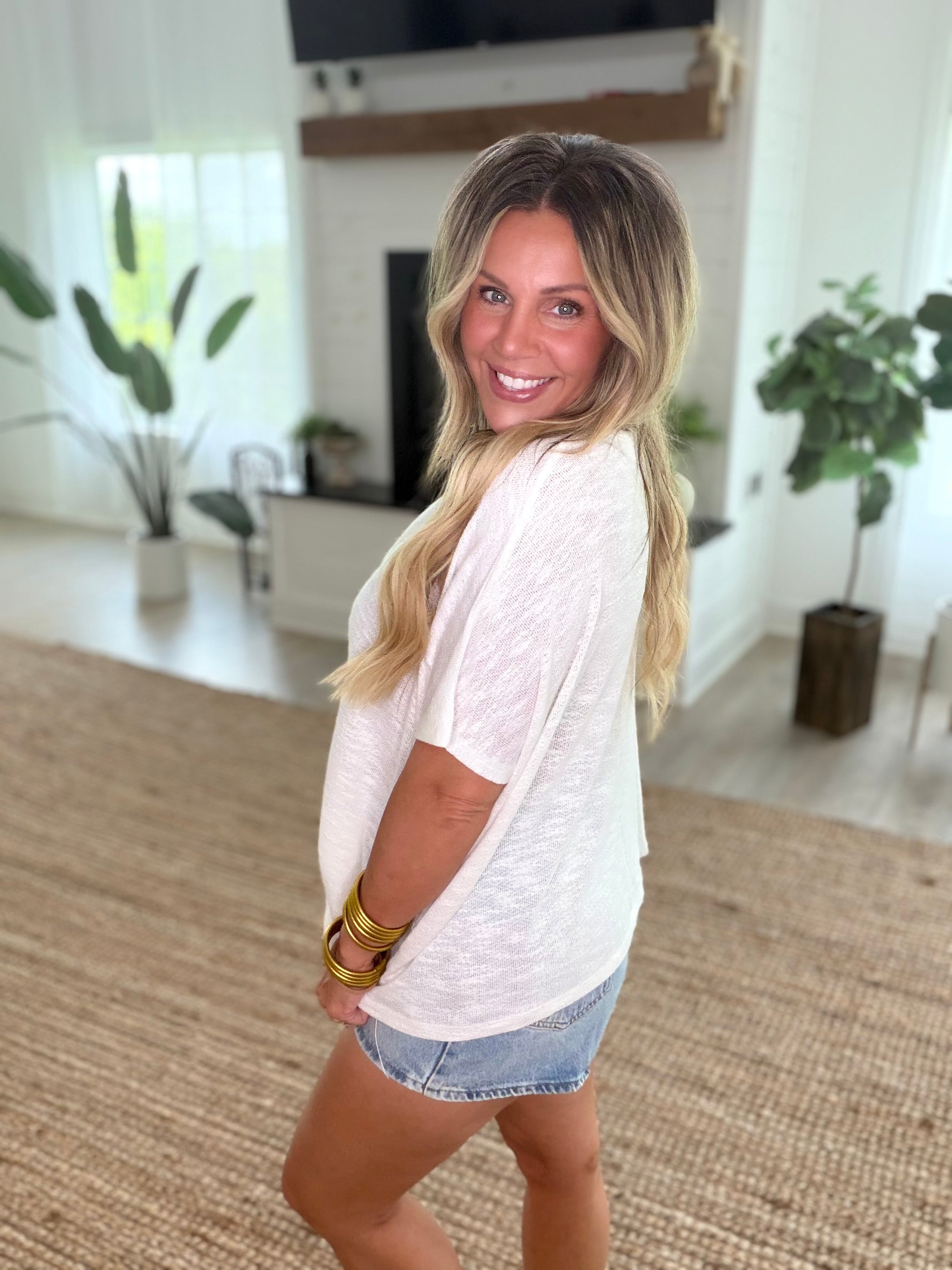 White Oversized Slub Hacci Top