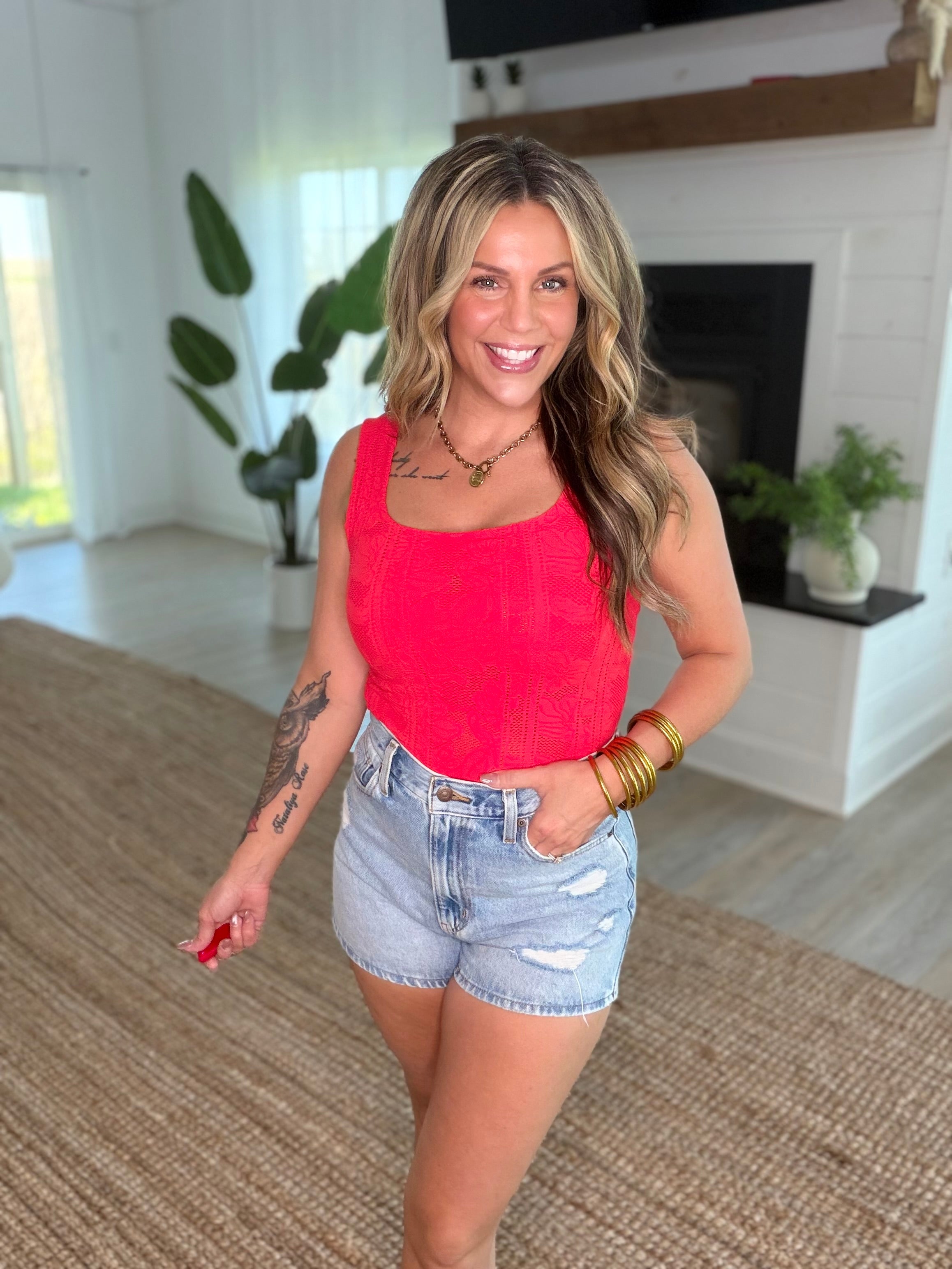 Nikibiki Poppy Red Double Lace Square Crop Top