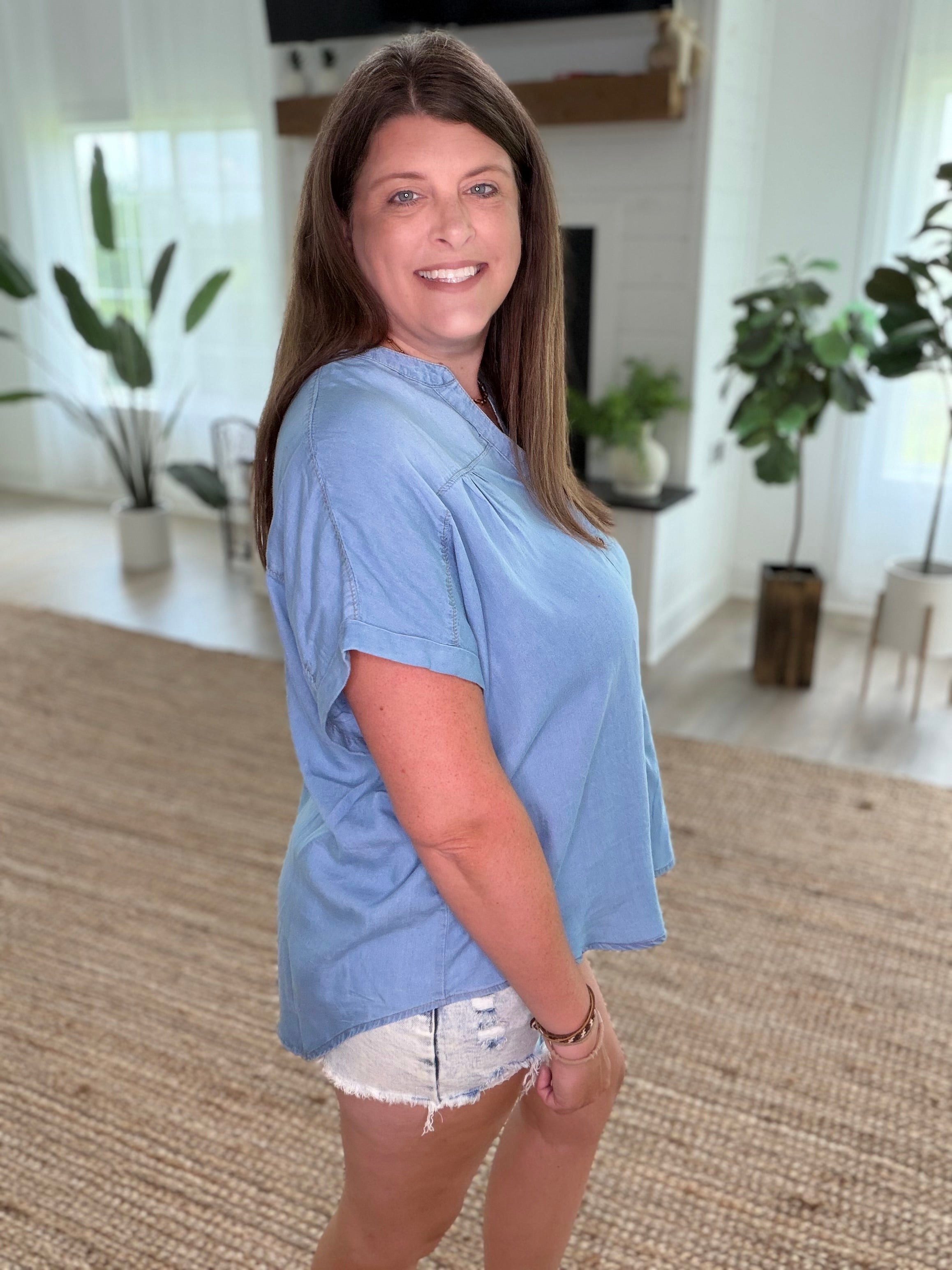 V Neck Button Up Top
