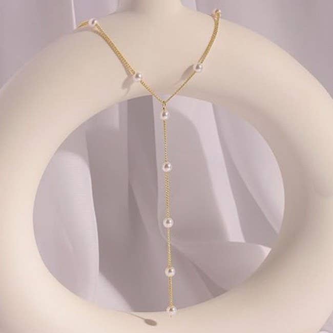Gold Pearl Y Necklace