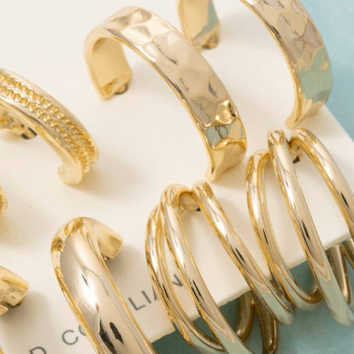 6 Pair Gold Hoop Earrings Set