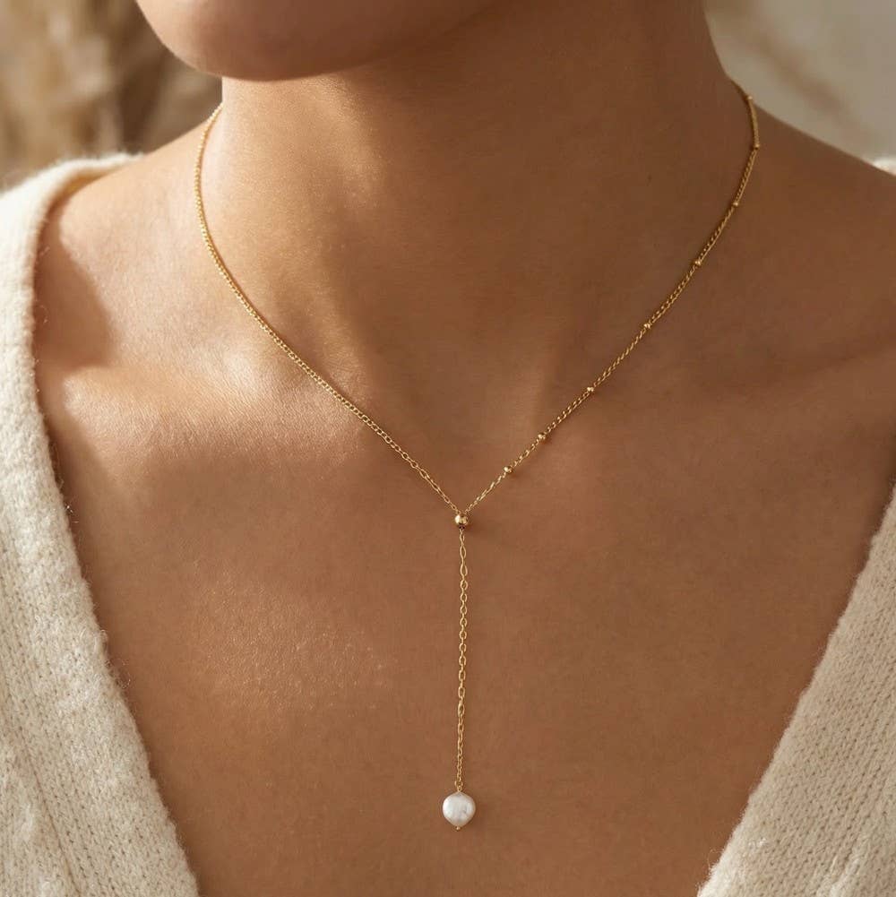 Pearl Charm Lariat Chain Necklace