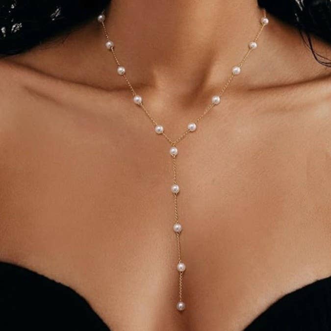 Gold Pearl Y Necklace