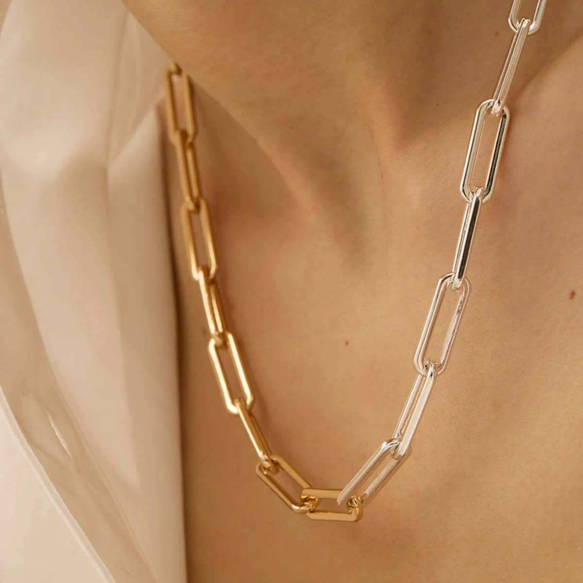 Gold and Silver Paperclip Necklace