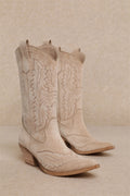Beige Western Embroidery Sleek Pointed Toe Cowboy Boots