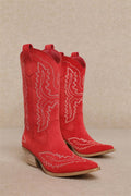 Red Western Embroidery Sleek Pointed Toe Cowboy Boots