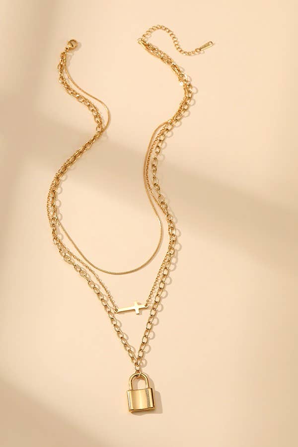 Gold Layered Cross Lock Necklace